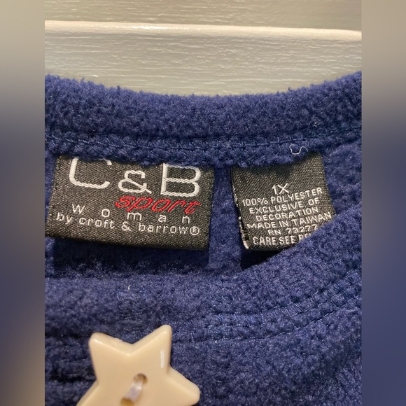 C&B Sport Christmas Button Down Navy Blue Fleece Cardigan Sz 1X - Picture 7 of 8